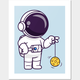 Cute Astronaut Playing Moon Yoyo Cartoon Posters and Art